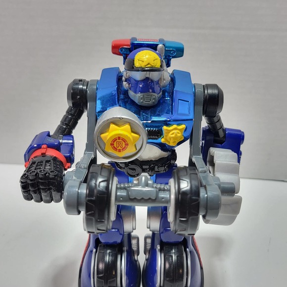 2002 Mattel Rescue Heroes Robo Team Blue Police Cop Clamp Down Action Figure - Picture 1 of 9